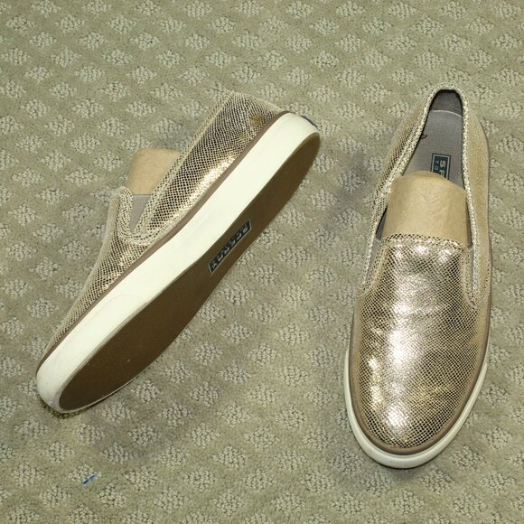 Sperry Women's 7.5M Gold Snakeskin Patterned Leather Upper Slip On Sneakers - Picture 1 of 6